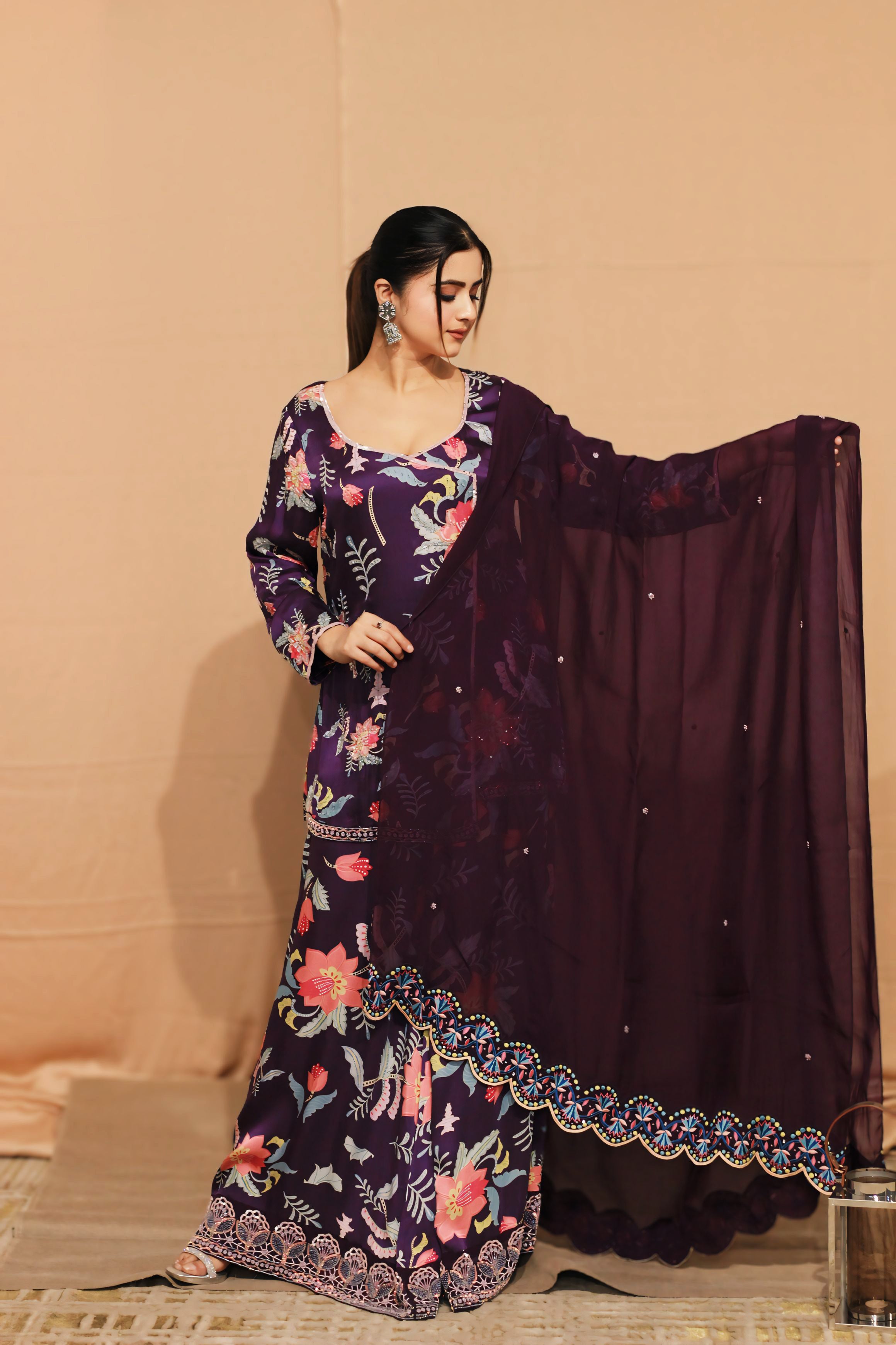 Phulwari Digital Print Angrakha Sharara