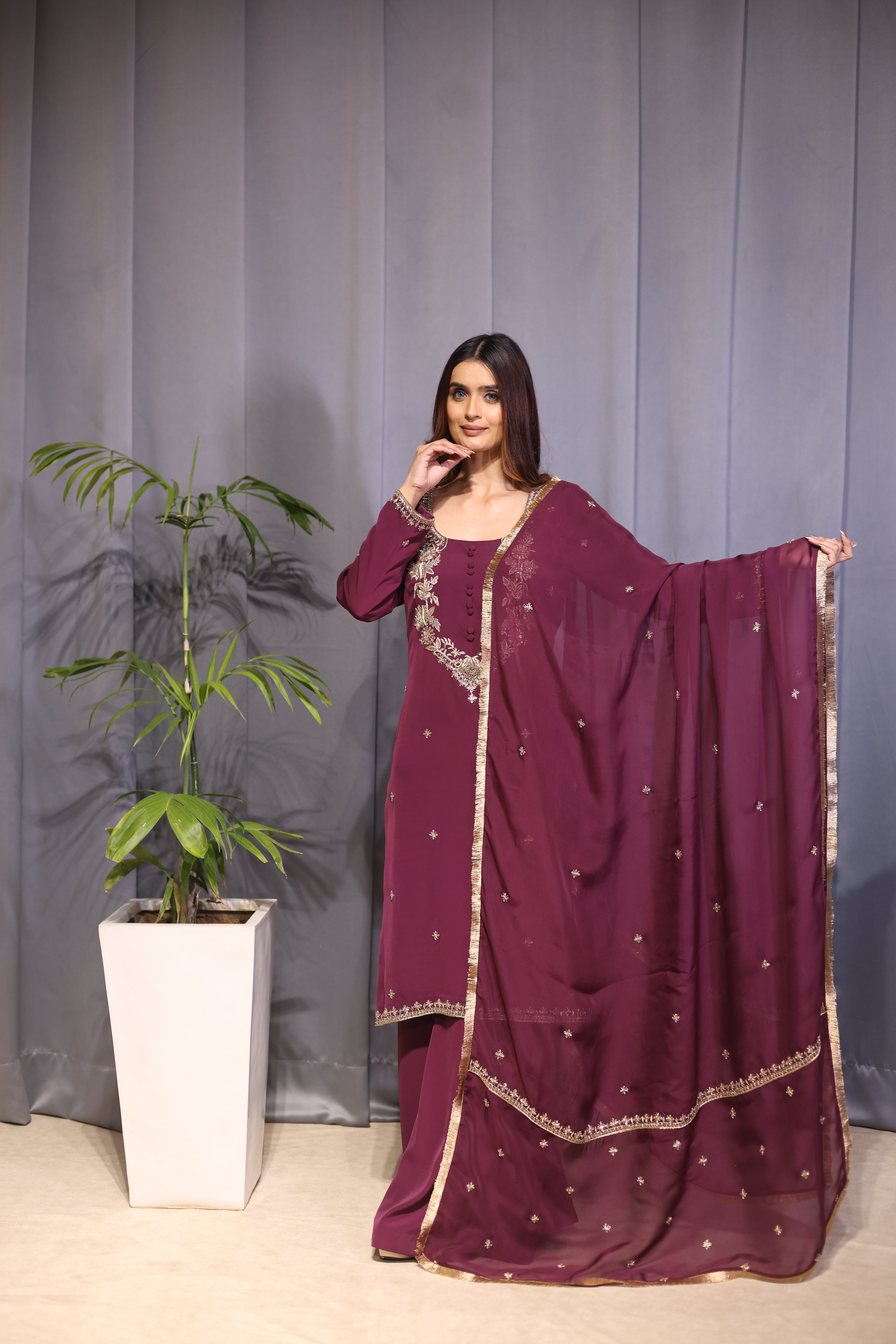 Noor Wine Straight Kurta Set
