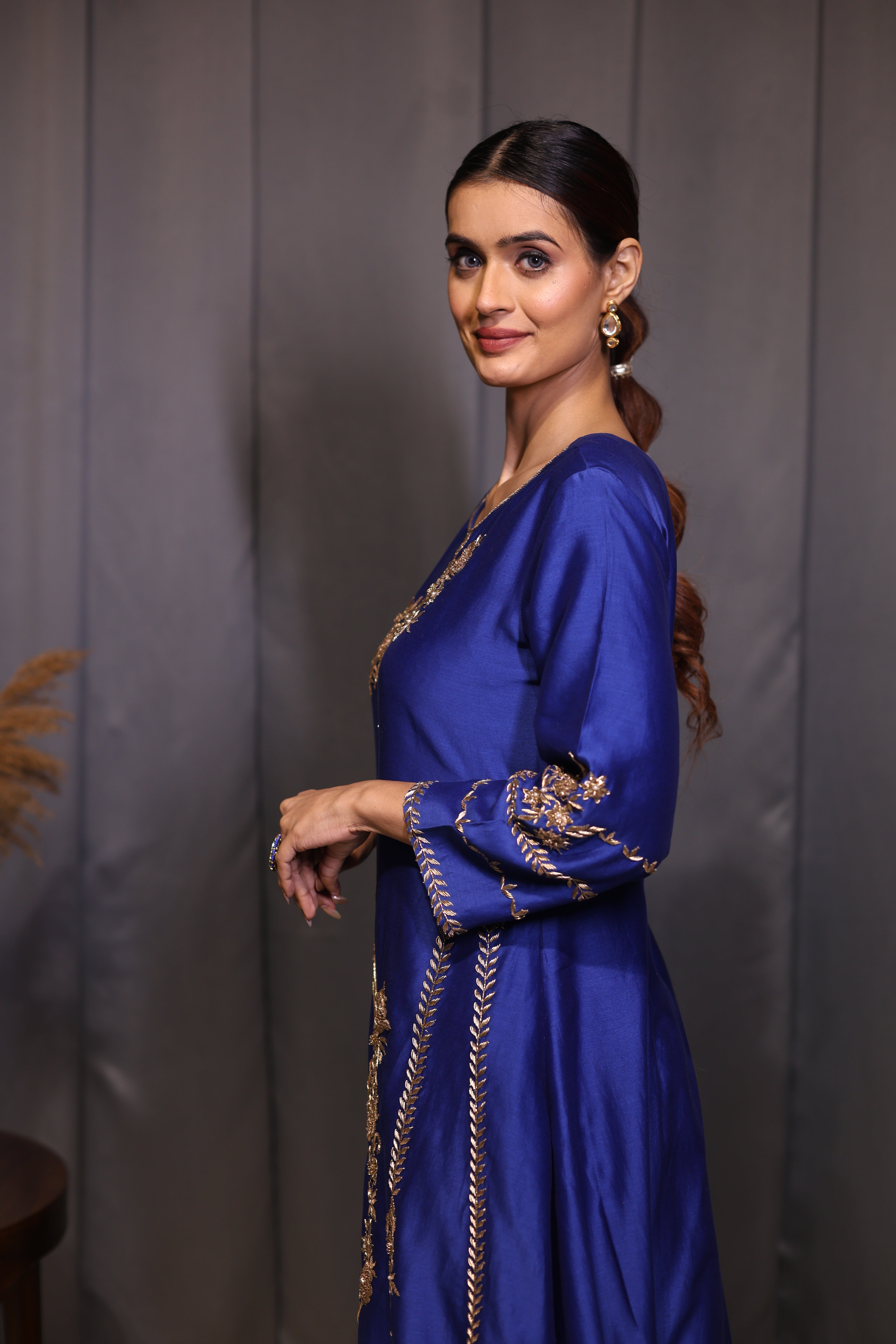 Firoza Threaded Royalty Blue A line Suit