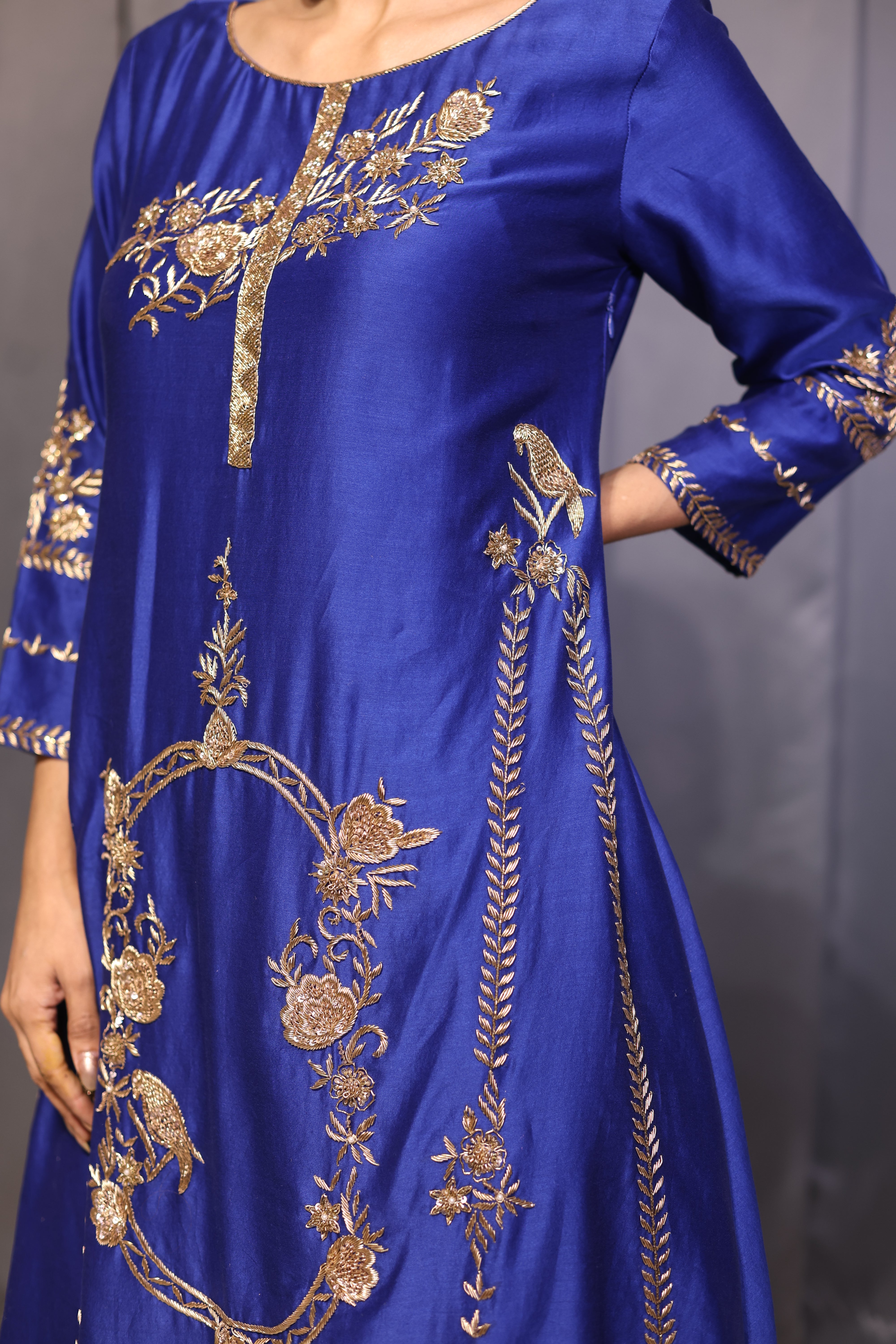 Firoza Threaded Royalty Blue A line Suit