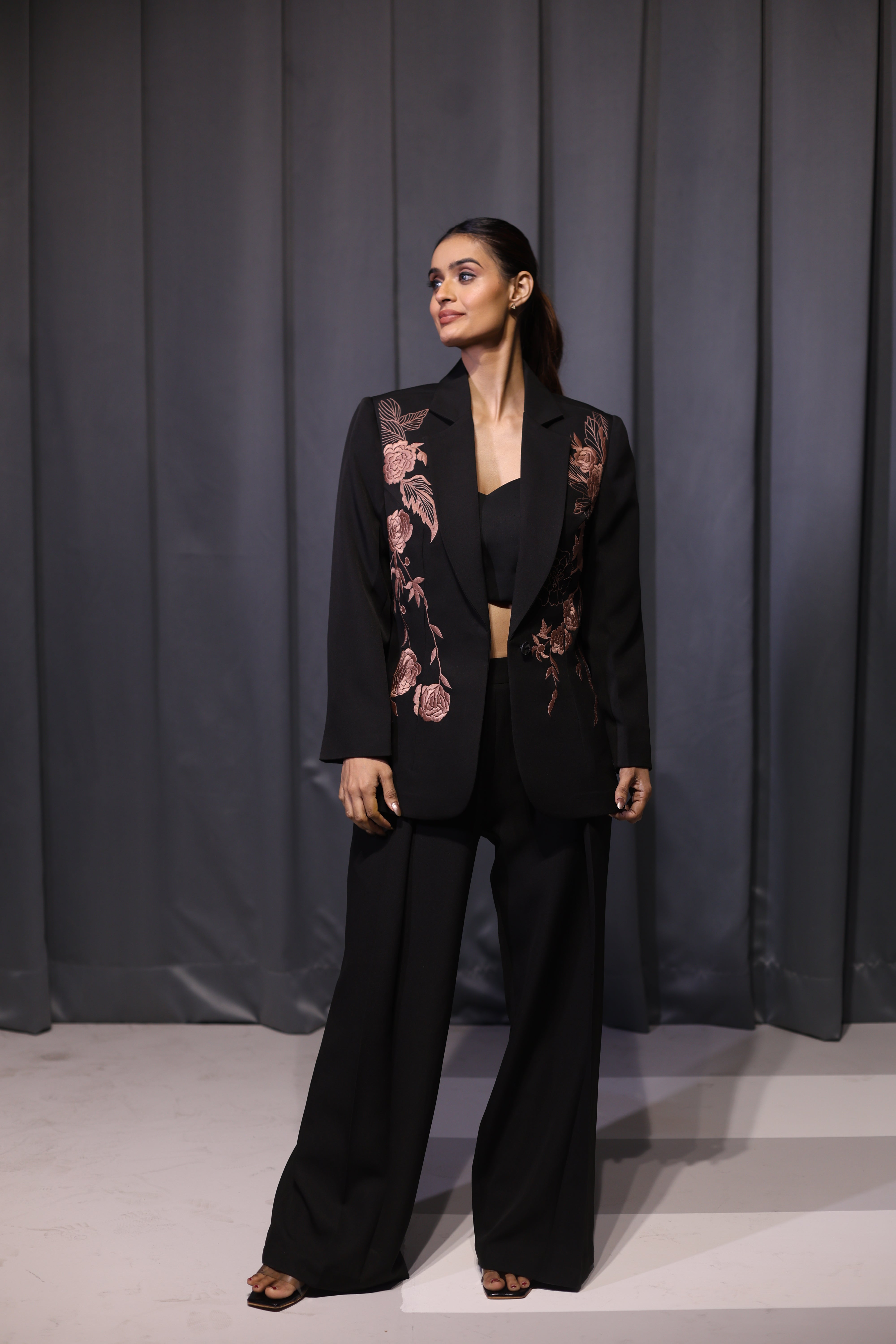 Black Thread-work Blazer Set ( 3 Piece Set )