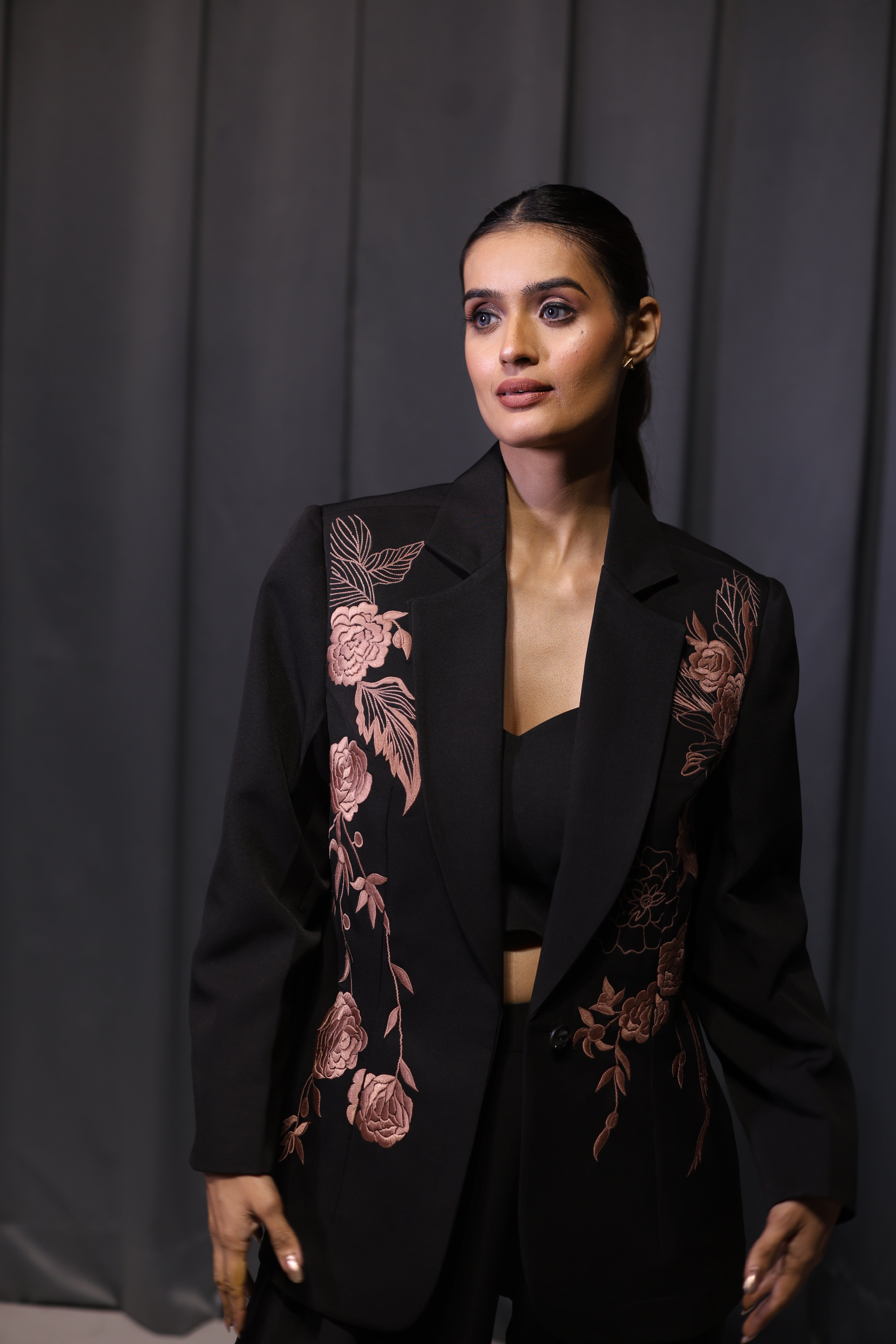 Black Thread-work Blazer Set ( 3 Piece Set )