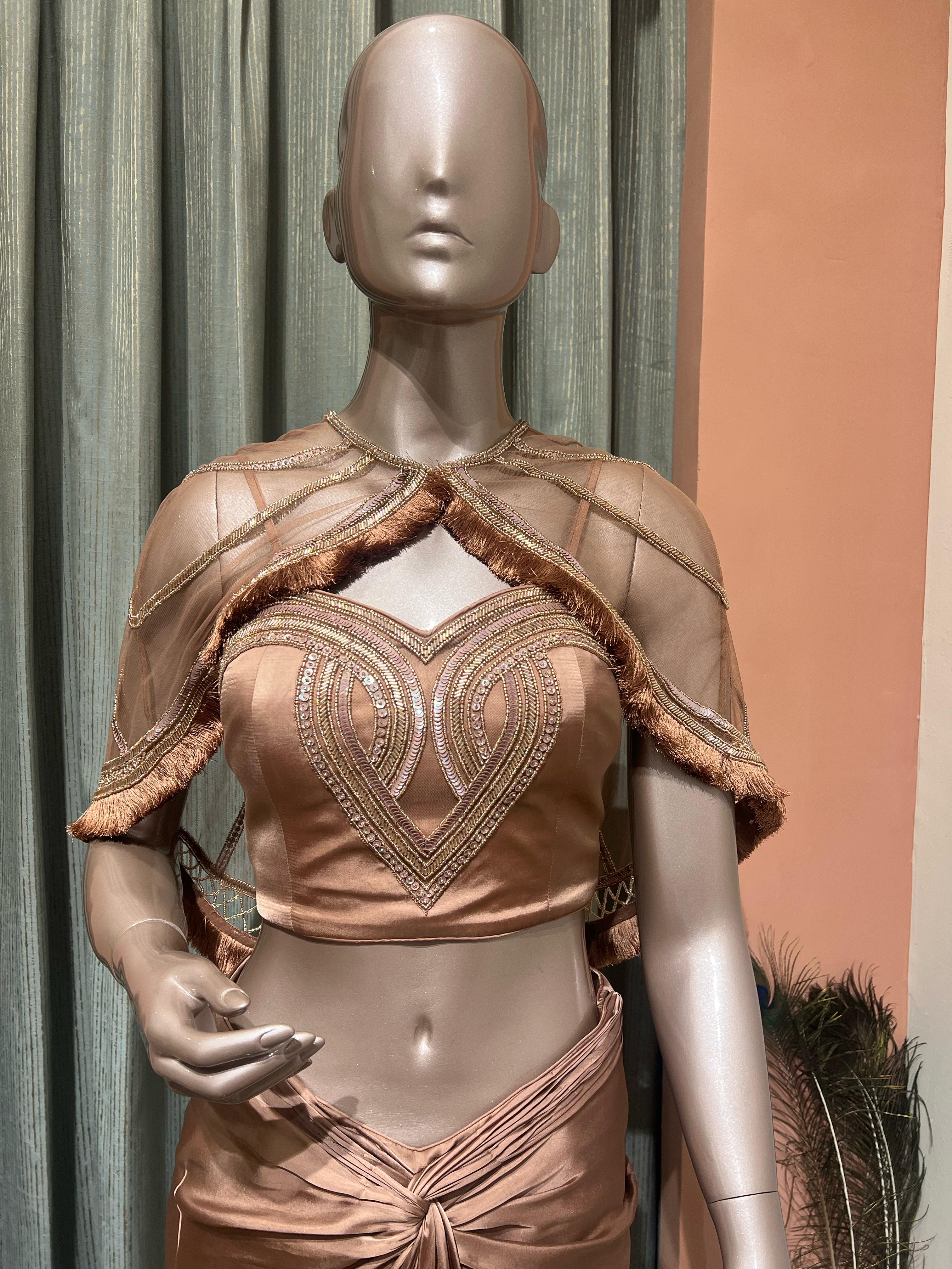 Mocha Embroided Cape with Skirt