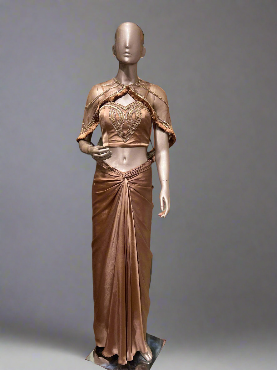 Mocha Embroided Cape with Skirt