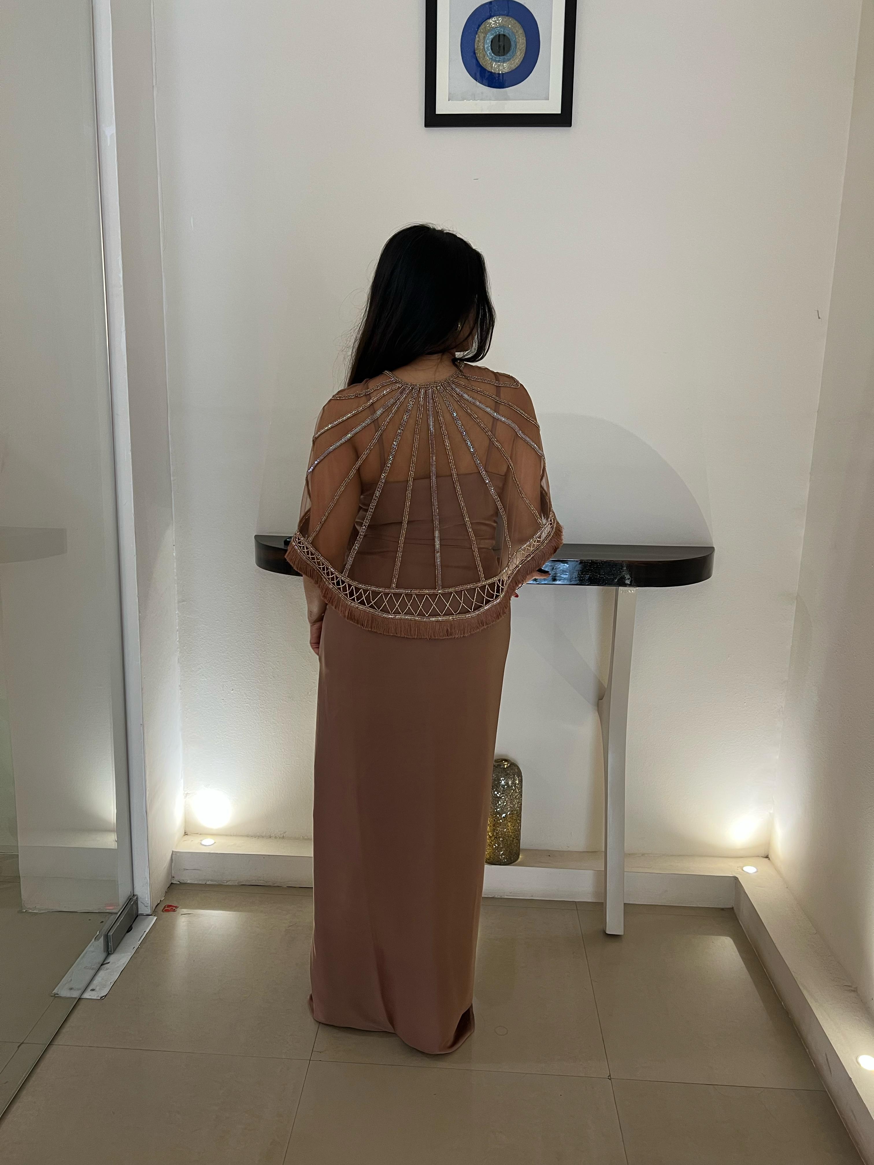 Mocha Embroided Cape with Skirt